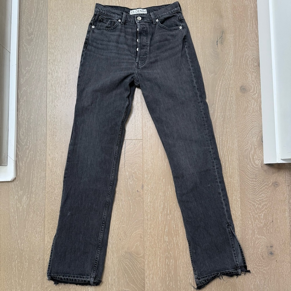 EB Denim Black Straight Leg Jeans with Hem Slit